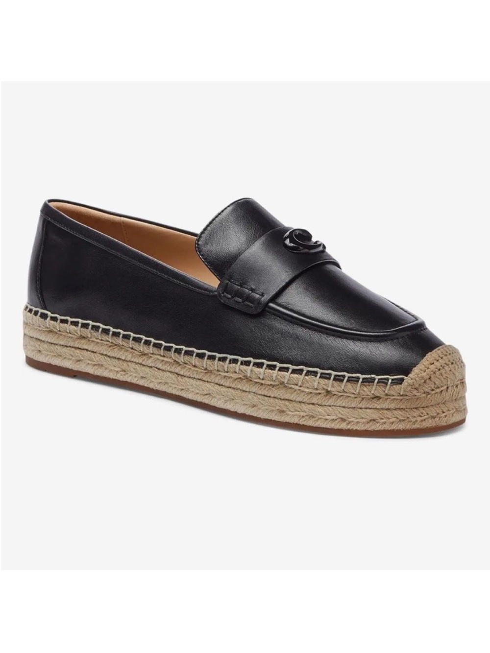 COACH Camilla Black Leather Espadrille Flats New In Box Size 10